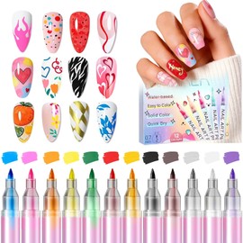 Nail Art Pens 12 Colors Set, 2026 New 3D Nail Polish Doodle Pens,Quick Dry Women Painting Nail Art Markers for DIY Nail Design, Home & Salon Christmas Gifts