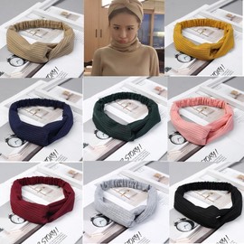 Lin Xiaozhai Style Women's Solid Knit Cross Sports Headband Free Size/Knit Yellow 15ea