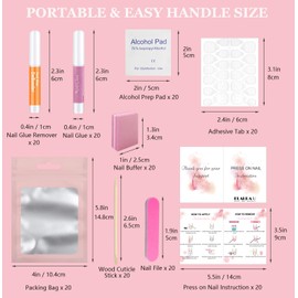 20PCS Press on Nail Tool Kit: Nail Prep Kit with Nail Glue, Glue Remover, Mini Nail File, Nail Buffer, Prep Pad,Adhesive Nail Tabs, Wood Stick, Instruction Card for Press on Nail Packaging