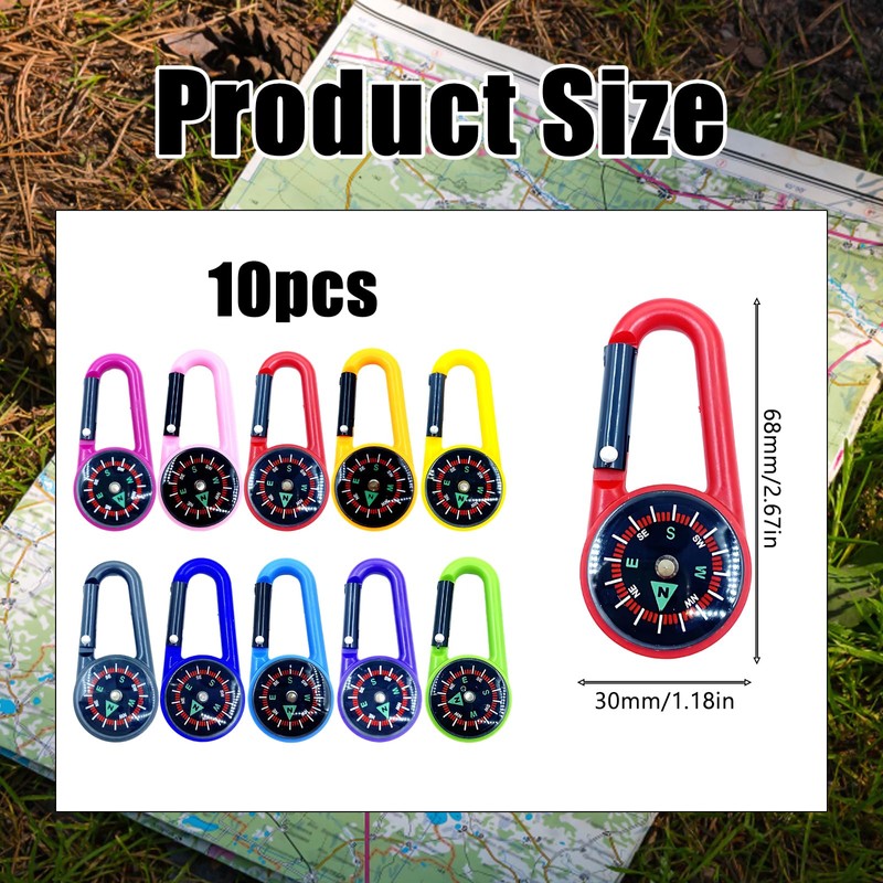 Pack of 10 compass children, compas keyring, colourful mini compass
