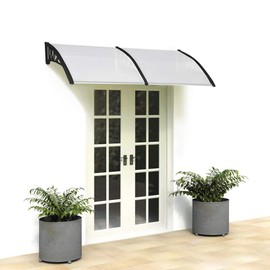 STERXONE Durable Door Awning Window Awnings Exterior Rain and Sun, Best Front Door Awning Polycarbonate Cover Outdoor Patio Canopy Shetter with Aluminum Fixing Bars, ABS Curved Bracket (40 x 80-C)