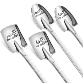 4 Pairs Stainless Steel Ice Cream Shovel, Silver Ice Cream Shovel Spoons, Dessert Spoons, Ice Cream Spoon, Spoons for Cakes, Coffee, Yogurt, Fruits