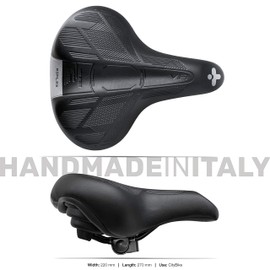 Bicycle Saddle for Men and Women, City Bike VIA, Anatomic, Super Comfortable Padding, with Integrated Clamp - Model VIA (Black/Reflex)