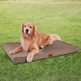 Tail Stories Outdoor Dog Bed for Medium/Small Dog, Waterproof Dog Bed for Medium Dogs Cats, Orthopedic Egg Crate Foam Indestructible Pet Bed with Removable Cooling Dog Bed Cover, Khaki
