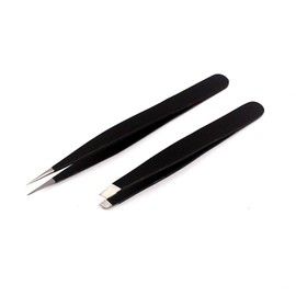 AAProTools Slant & Pointed Tweezers Set with Pouch, 2-Pack, Stainless Steel, Best for High Precision Daily Beauty Routines, Eyebrows, Ingrown Facial & Nose Hair, Splinters & Ticks (Black) A+ Quality