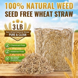 Natural Wheat Straw 3 LB, Dry Clean Soft Wheat Straw Bale for Garden Mulch, Weed Cover, Grass Seed Cover, Animal Bedding, Chicken Coop, Stray Cats Dogs Shelter, Compost & Landscaping