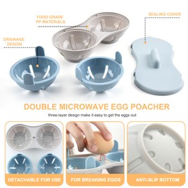 LTWQLing Egg Poacher Microwave Egg Cooker, 2 Cavity Edible Silicone Double Drain Poached Egg Cups, Microwave Egg Poacher Kitchen Cooking Gadgets