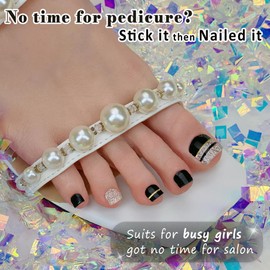 GelMala Semi Cured Gel Toenail Strips Reverse French Patterns Glitters, Toenail Strips Glitters,Easy to Apply&Remove Semi Cured Gel Pedicure Nail Wraps for Toes,Easy for begginners (Gorgeous Night)