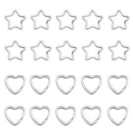 HAOBIN Key Rings Made of Metal Star Key Rings in Heart Key Ring Sturdy Mini Key Ring as Key Pendant and Craft Material, 10 Pieces Heart Shape, 10 Pieces Star Shape
