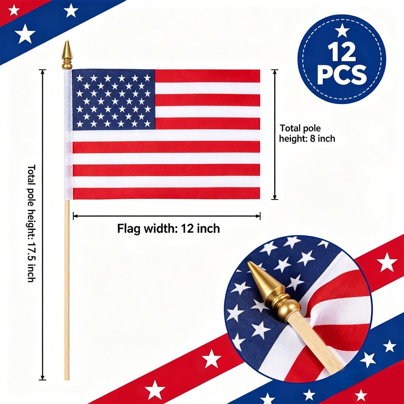 American Flags for Outside, 12 Pcs 8x12 Inch American Flags