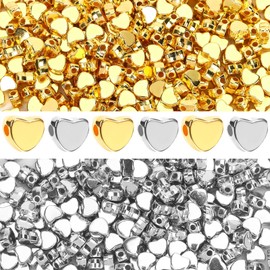 Augshy 700Pcs Silver Gold Heart Beads,Heart Spacer Beads for Bracelets Jewelry Bracelet Making Birthday Valentine's Day Party Necklace Friendship DIY Crafts