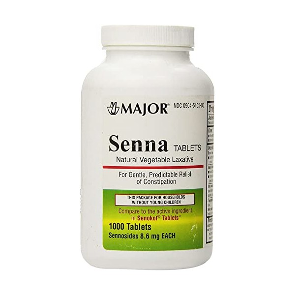 Major Senna 8.6mg Natural Vegetable Laxative Tablets, 1000 Count