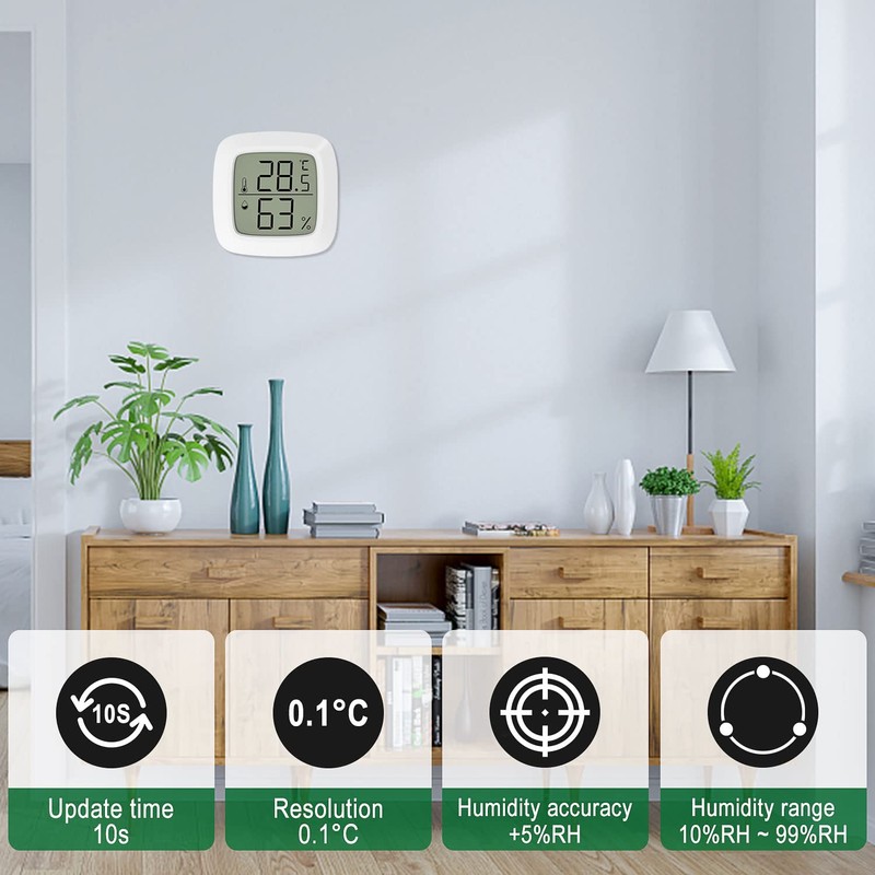 Mini LCD Hygrometer Indoor 4 Pieces, Digital Thermometer for Indoor