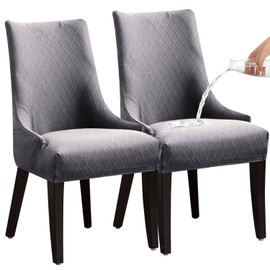 KELUINA Wingback Dining Chair Covers, Reusable Accent Chair Covers Slipcover with Arms, Remove Washable Dining Chair Protector Covers for Dining Room (Set of 2, Light Gray)