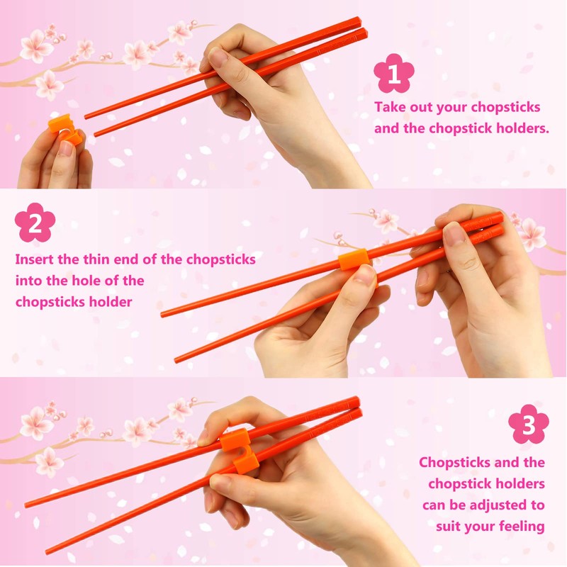 5 Pairs Chopsticks and Chopstick Helpers Set, Plastic Hinges Connector