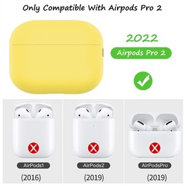Funda de carga para AirPods Pro de 2ª generación, funda de silicona suave, compatible con Airpods Pro 2, funda ultrafina de 1,5 mm de grosor, funda protectora frontal LED visible (amarillo)