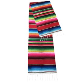 Mexican Handmade Artisanal Sarape Table Runner. Handcrafted by Mexican Artisans Using Wooden Loom. Originally from Saltillo. It Can Be Used As A Decorative Throw/Toss Blanket. Mexican Decorations.
