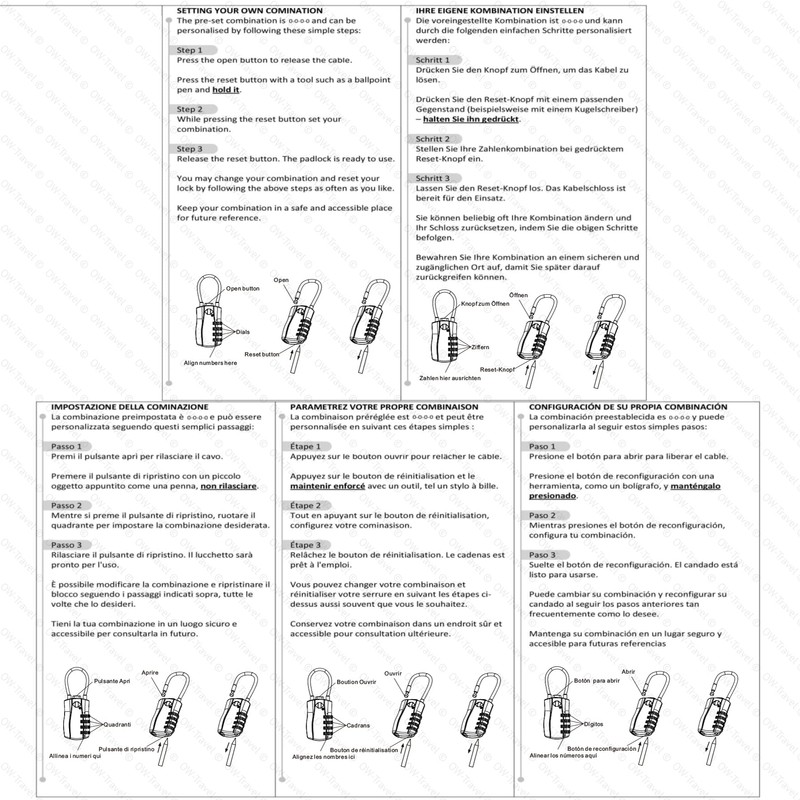 OW-Travel Cable Lock 4 Digit Combination Lock Suitcase Lock Padlock