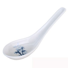 JapanBargain 2323x12 Set of 12 White Blue Japanese Soup Spoons, Restaurant-Grade Melamine Bulk Pack Ramen Pho Wonton Noodle Spoons