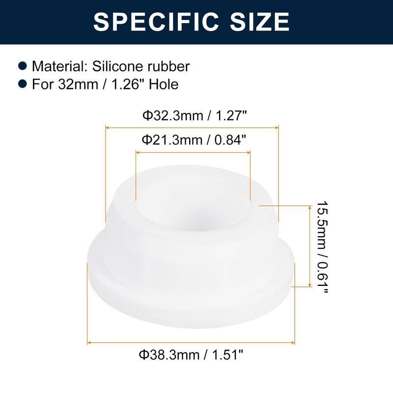 sourcing map 2Pcs White Plug Holes, Waterproof Rubber Button Plug