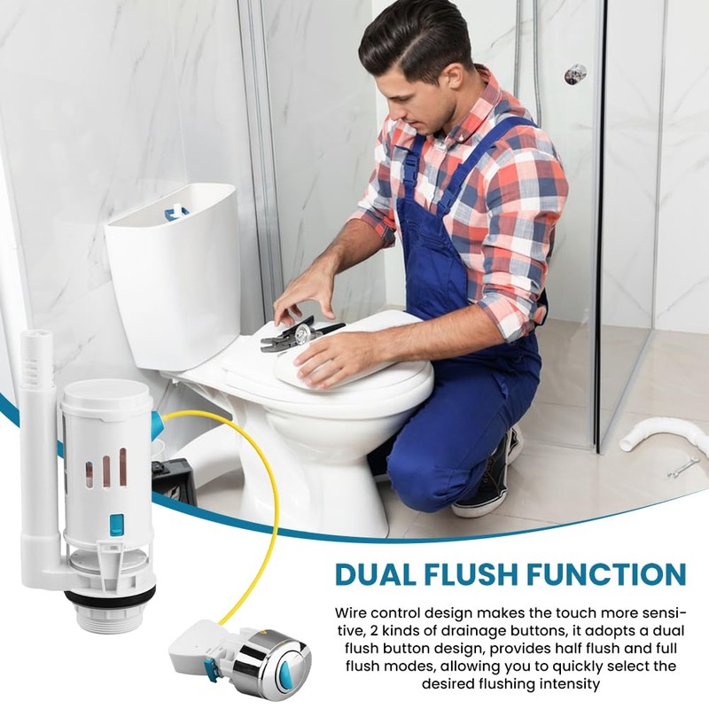 Toilet Dual Flush Valve with Push Button, Adjustable Toilet Cistern