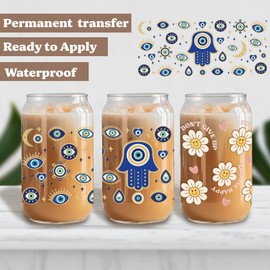 UV DTF Cup Wrap Transfer for Glass 16Oz Glass Can Rub on Transfer for Crafts, Cup Decal Stickers,9 Sheets Waterproof Ready to Apply, Ready to Press Transfers for Crafting Inspirational Self Love Style