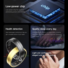 zocowear Smart Ring for Women Men, Fitness Ring with Steps, Distance & Calorie Count, Fitness Tracker with Sleep, Heart Rate, Blood Oxygen Real Time Monitor, Health Tracker IP68 Waterproof (Gold, #9)
