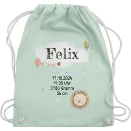 Geschenk mit Namen personalisiert by Shirtracer - Gym Bag Backpack - Birth Gift Baby Gift for Birth Boy Lion, 06 Pastel Green
