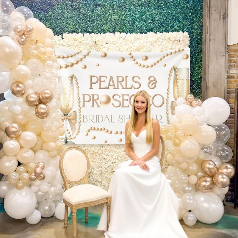 Pearls and Prosecco Bridal Shower Decorations Bow Champagne Pearls Backdrop