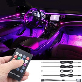TABEN Car Neon Light Strips, 4-Piece Set with 8 Colours, Car Decoration, Mood Lighting, Interior Lighting, Waterproof, DC 12 V (1 Set)