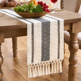 Aisybaklyn Modern Grey Boho Macrame Decorative Table Runner Country House Style Cotton Linen Tassel Wedding Decoration Runner Table Decoration Table Runner Table Decoration for Wedding Kitchen 30 x 140 cm