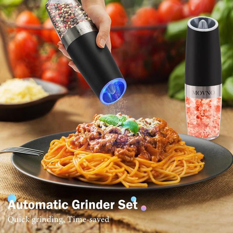 MOVNO 2Pcs Gravity Electric Salt and Pepper Grinder Set, Battery