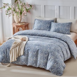 Lekesky 100% Cotton King Size Duvet Cover Sets Blue Bedding - Classic Paisley Print Duvet Cover Sets (1x Quilt Cover, 2x Pillowcases) 200T Cozy Cotton King Size Bedding 230x220 cm, Blue