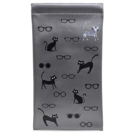 Pearl 098509 Eyeglass Case, Gray, Cat and Glasses, Soft, Single Mouth, Insert Type