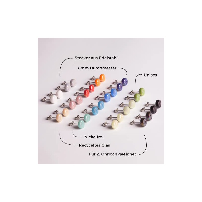 3er Ohrringe Set bunt ‚Ä¢ Runde Ohrstecker mit Stein in