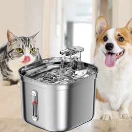Homtyler Cat Water Fountain, Stainless Steel Pet Water Fountain for Cats Inside, 3 Filters&Ultra-Quiet Pump, 2.2L/73oz Automatic Dog Dispenser Water Bowl, Multiple Pets Water Fountain