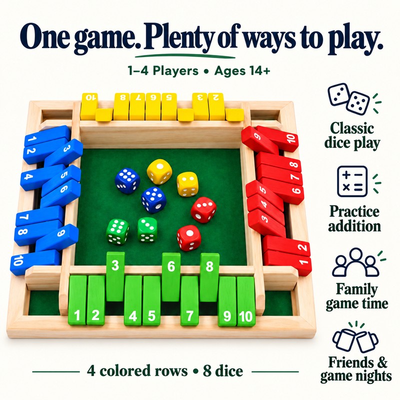 Multicolor Wooden Shut The Box Game for 4 Players –