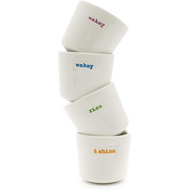 Keith Brymer Jones - Word Range - Ceramic Set of 4 Egg Cups - Gift Boxed - Wakey Wakey Rise & Shine