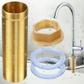 Brateuanoii Tap Repair Kit, Tap Extended High M32 x 10 cm, Tap Extension with Threaded Pipe, Copper Nut + 10 cm Extension Rod with Copper Thread, 2 Rubber Seals