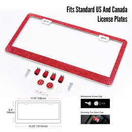 Generic Enhance Your Ride with Dazzling Bling! Our Stylish License Plate Frames add Sparkle to Your car with Glass Rhinestones, Even on Valve caps. Glam up Your Vehicle!, Red (1 Pc.)