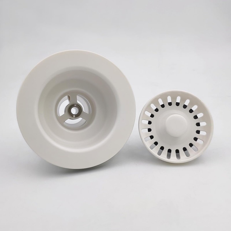 3-1/2 Inch Polymer White Sink Drain Assembly with Basket Strainer