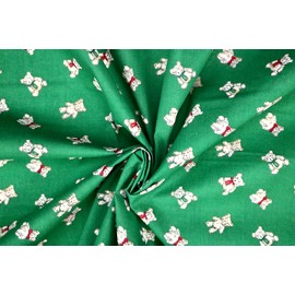 Pyrhan Teddy Bear with Bow Tie Polycotton Prints | 45 Inch Wide Dress Craft Fabric Material by The Metre | Floral Polycotton Print Used in Sewing Kit and Accessories-Quilting Fabric (Green)