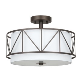 XiNBEi Lighting 16 inch Semi Flush Mount Ceiling Light Fixture with Metal Cage, Modern Drum Light Fixture for Bedroom Kitchen Ceiling Light Fixture for Dining Room XB-SF330-DB