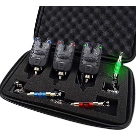 TMC 3 x Carp Fishing Bite Alarm and illuminated Swinger Set. Red, Blue and Green LED's, Water Resistant