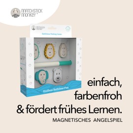 Matchstick Monkey Bath Time / Water Toy / Magnet / Bath Toy / Magnetic Fishing Game / 1 Fishing Rod / 5 Magnetic Animal Faces / Toddlers from 12 Months