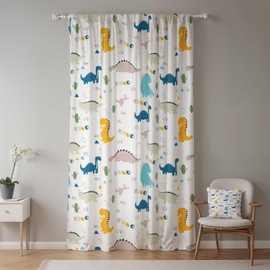 ggaimwf Dinosaur Curtains for Children's Room, Green Dino Eggs, Cute Cartoon, Jurassic Wildlife Window Curtains with Loop, Children's Room, Hanging Room Divider, Interior Curtain, 135 x 175 cm, 1