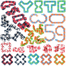 LENDOD 30 Pack Wacky Tracks Snap and Click Fidget Toys Finger Sensory Toys, 24 Links Snake Puzzles for Stress Relief, Party Bag Fillers, Party Supplies