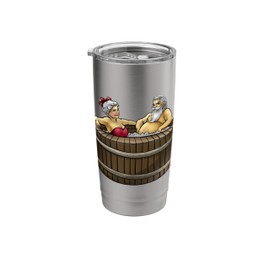 Santa and Mrs Claus In Hot Tub Care Funny Couple Christmas Stainless Steel Insulated Tumbler