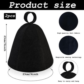 2PCS Sauna Hat,Ergonomi Felted Sauna Cap for Women and Men,Steam Bath Hat Room Accessories Felt Heat Dry Headrest,Steam Room Essential Parts,Simple Natural Stylish Appearance (Black)