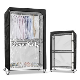 Rileytee Garment Rack Cover,600D Heavy Duty Waterproof Clothing Cover,Clothes Rack Cover with Zipper for Metal Garment Rack（Clear Front,47.2"W X 17.7"DX 80.7"H,Cover Only)